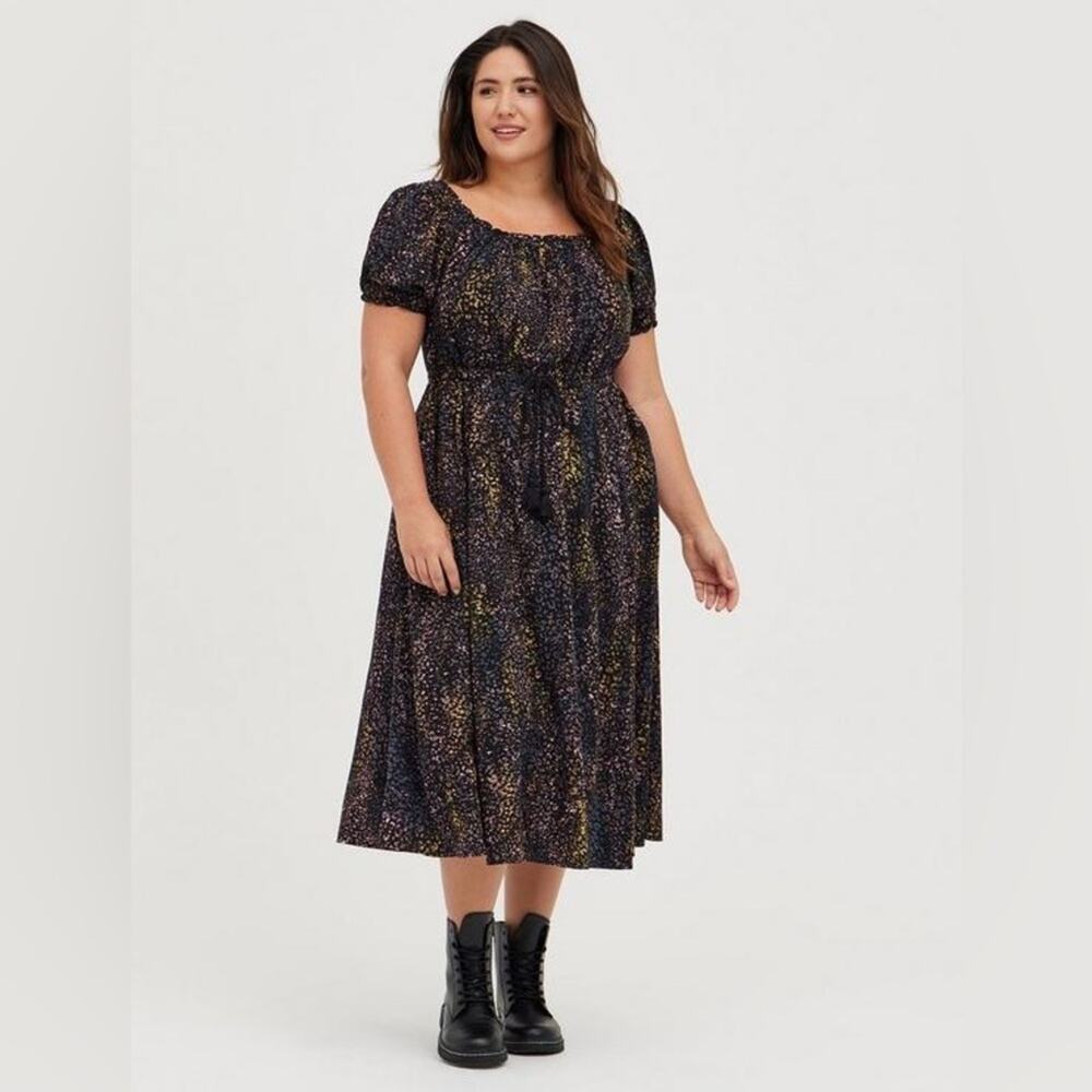 TORRID Dress Womens Size 4X Leopard Black Challis Midi Whimsy Grunge Gothic NWT